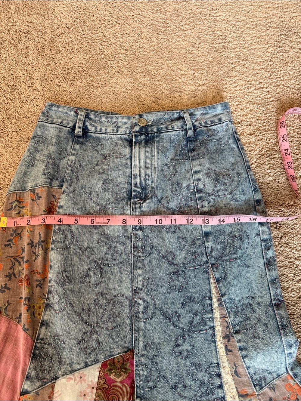 Blue Velvet Brand Boho Patchwork Denim Maxi Skirt - Pink & Blue - Picture 13 of 16